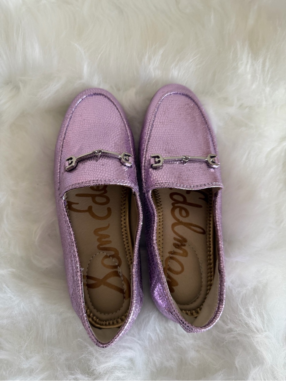 Sam Edelman Metallic Lavender Horsebit Loafers